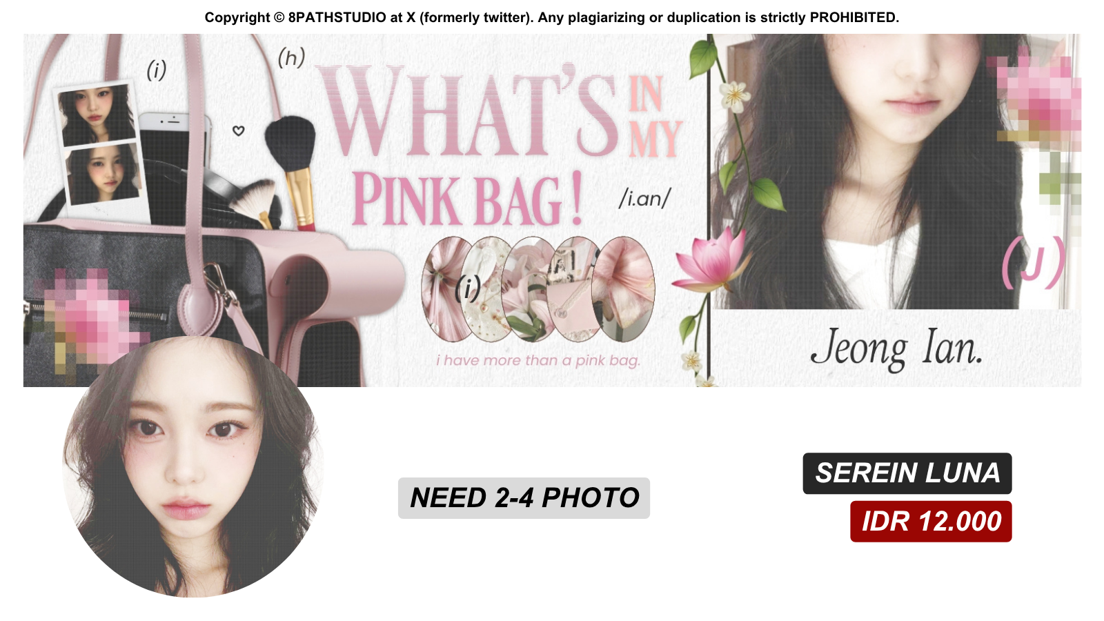 Soft, feminine "What's in my bag" theme with pink floral accents.