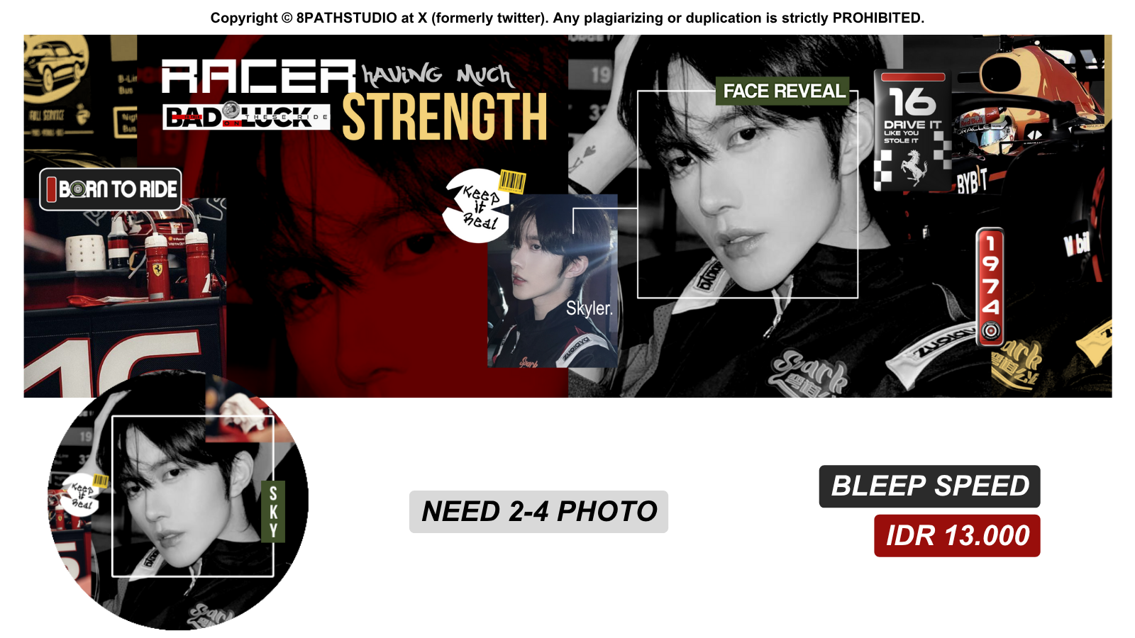 Edgy, bold, high-contrast racing-themed graphic design. Ava in PNG only