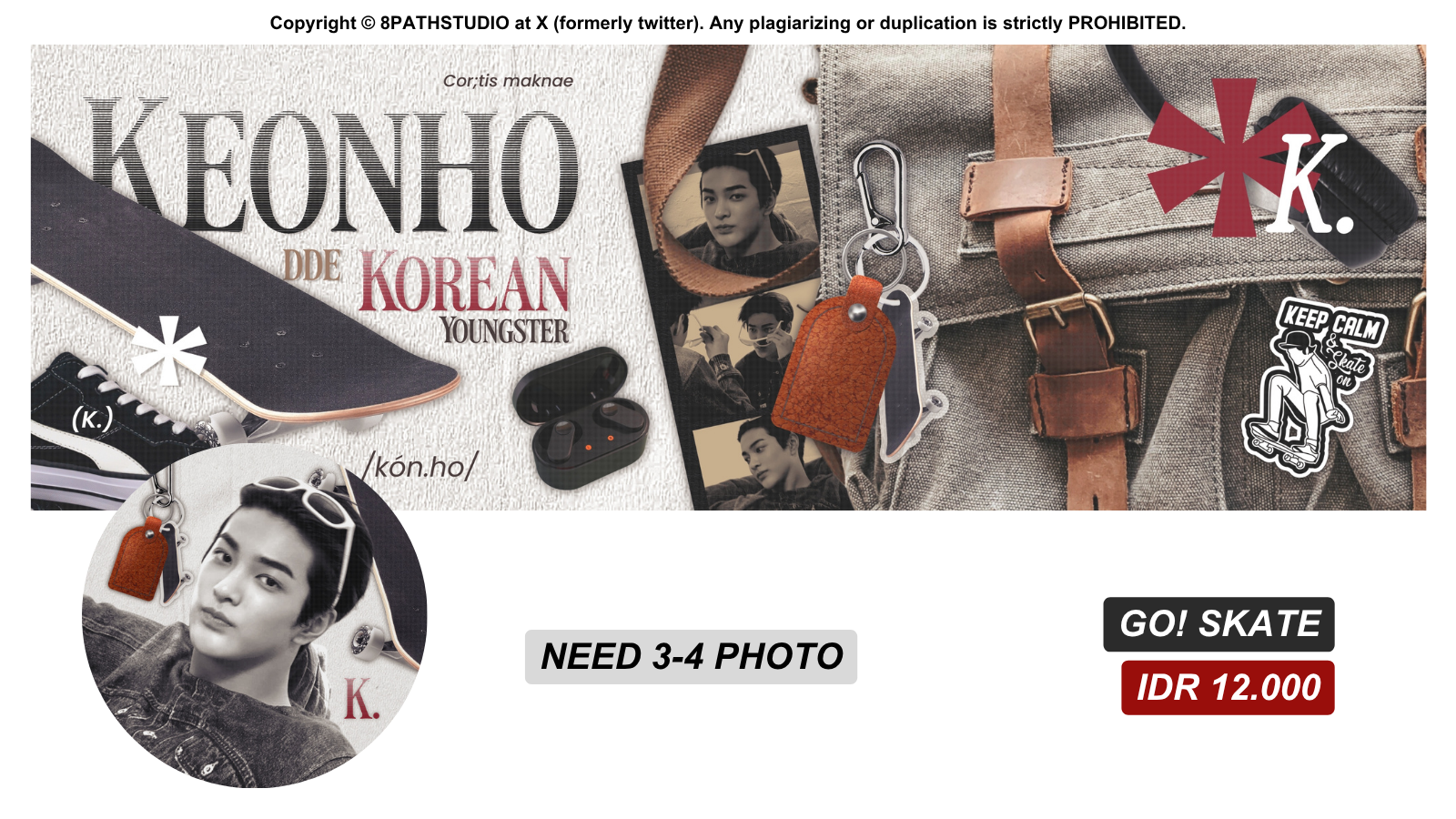 Rugged skater aesthetic centered on a canvas bag, polaroids, and stickers.