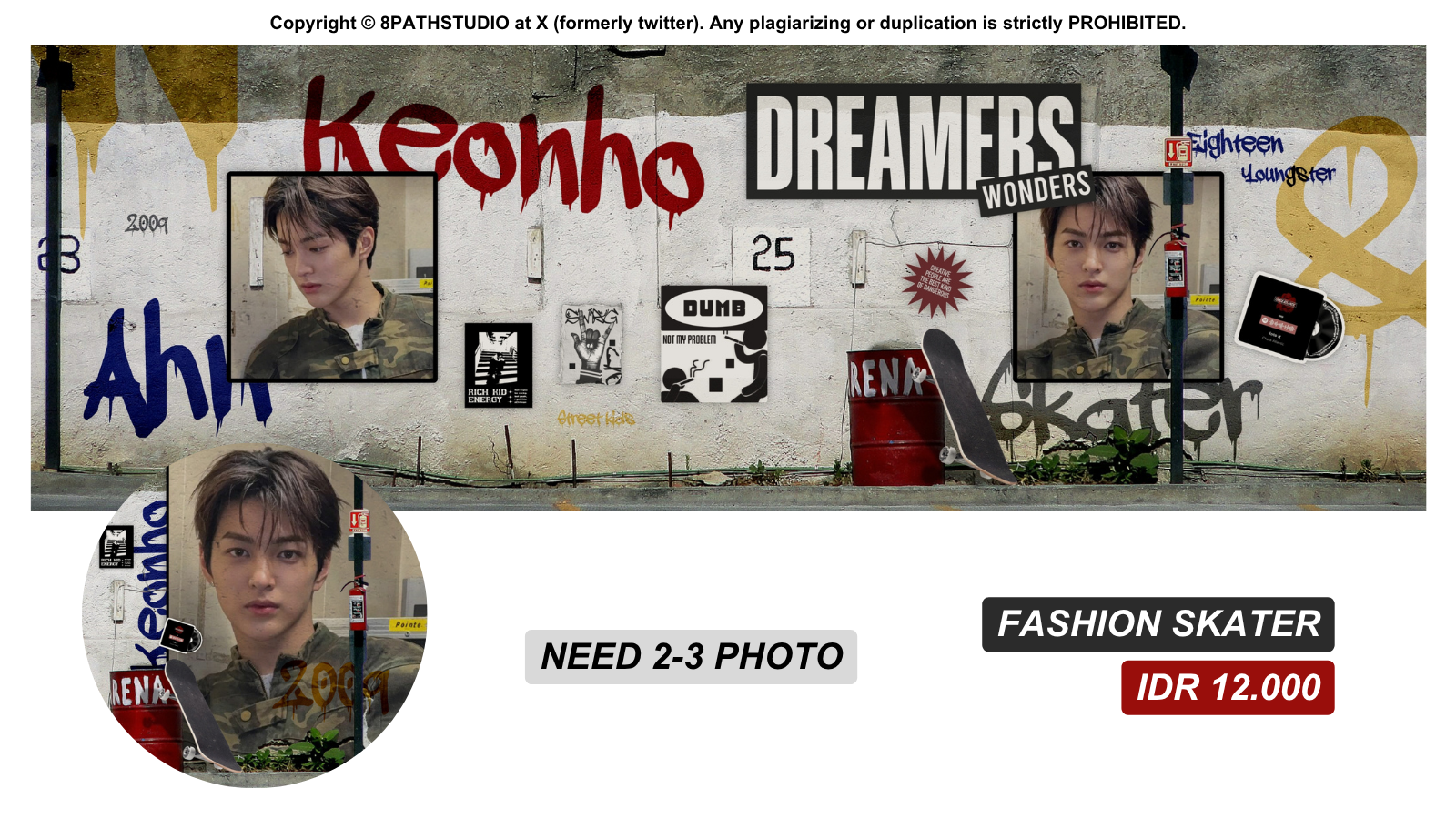 Urban street-style design set against a graffiti wall with industrial accents.