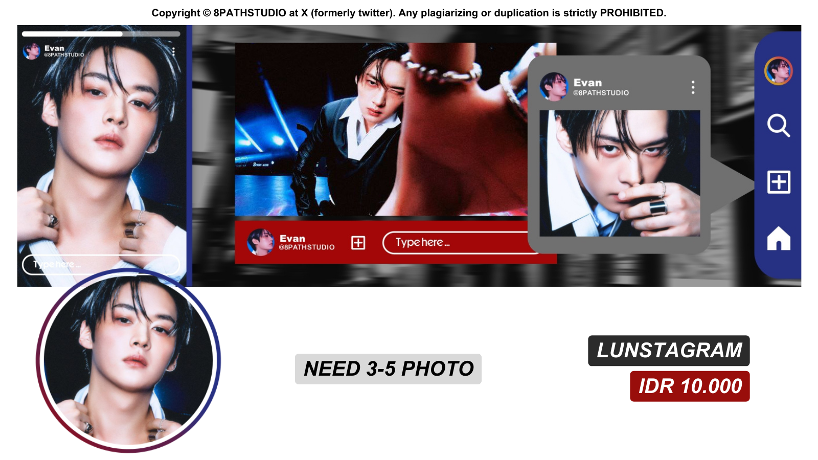 Sleek, moody, personalized social media UI mockup.